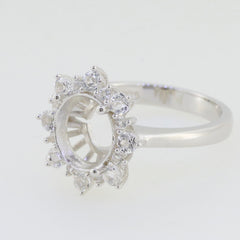 Sterling Silver Semi Mount Ring Setting with D Color Moissanite accent, designed for 10x8mm oval gemstones.