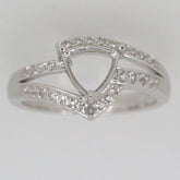 Custom Sterling Silver Semi Mount Ring Setting with Trillion Halo and Moissanite Accent, bypass design.
