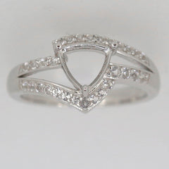 Custom Sterling Silver Semi Mount Ring Setting with Trillion Halo and Moissanite Accent, bypass design.
