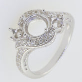 Sterling Silver Semi Mount Ring Setting with White Topaz accents, designed for 8x8mm main gemstone, bypass style.