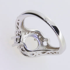 Sterling Silver Semi Mount Ring Setting for 8x8mm Round Gemstone, featuring detailed bypass design and White Topaz stones.