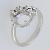 Sterling Silver Semi Mount Ring Setting, oval and round stone placements, perfect for custom gemstone jewelry.