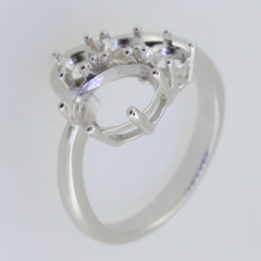 Sterling Silver Semi Mount Ring Setting, oval and round stone placements, perfect for custom gemstone jewelry.