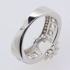 Sterling silver semi mount ring setting showcasing oval gemstone placement and intricate design details.