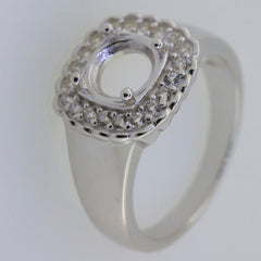 Men's sterling silver semi mount ring setting with round moissanite accents and empty center for customization.
