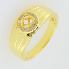 Men's gold ring with a circular design and accent stones, featuring a smooth band and polished finish.