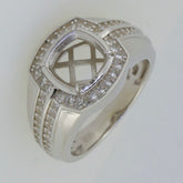 Men's sterling silver semi mount ring setting with moissanite, cushion cut design, custom made to order.