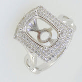 Sterling Silver Semi Mount Ring Setting with White Topaz accents, designed for 12x8mm gemstone, custom sizes available.