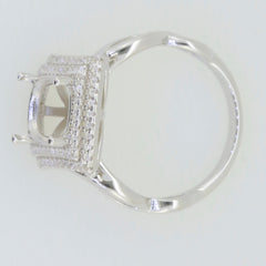 Sterling silver semi mount ring setting with white topaz accent, designed for 12x8mm cushion gemstone.