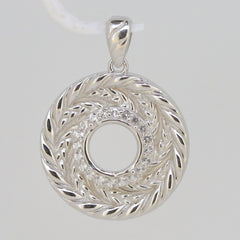 Sterling silver semi mount pendant setting with round halo design and white topaz accents, made to order.