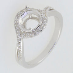 Sterling silver semi mount ring setting featuring moissanite accents and a round 8x8mm halo design.