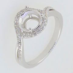 Sterling silver semi mount ring setting with halo design for 8x8mm round stone, featuring a bypass style.