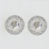Sterling Silver Semi Mount Earrings with White Topaz Double Halo Setting, 6x6mm Round Studs