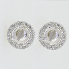 Sterling Silver Semi Mount Earrings with White Topaz Double Halo Setting, 6x6mm Round Studs