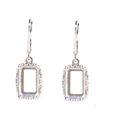 Sterling Silver semi mount earrings setting, elegant dangle design for 10x8mm emeralds, featuring intricate Art Nouveau details.