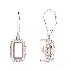 Sterling silver semi mount earrings setting with intricate Art Nouveau design, perfect for octagon gemstones.