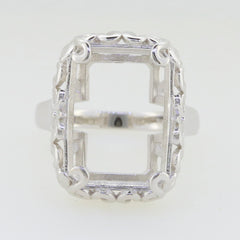Custom Sterling Silver Art Nouveau semi mount ring setting for gemstones, 30x20mm, made to order.