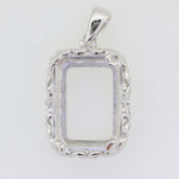 Sterling silver semi mount pendant setting, Art Nouveau style, designed for 18x13 emerald gemstones with white topaz accents.