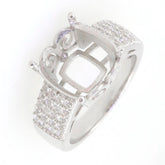 Sterling silver semi mount ring setting with white topaz accents, featuring a cushion 12x12mm centerpiece.