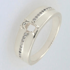 Sterling silver semi mount ring setting with oval gemstone space and Moissanite accents for unisex wear.