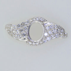 Sterling Silver Semi Mount Ring Setting with White Topaz Halo, fits 9x7mm oval gemstone, made to order.