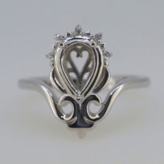 Sterling Silver Semi Mount Ring Setting with Heart Design and White Topaz Accent, 9x6mm Pear Shape