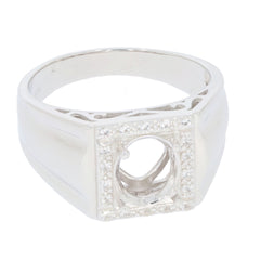 Men's sterling silver semi mount ring setting with Moissanite halo, designed for oval gemstone 10x8mm, made to order.