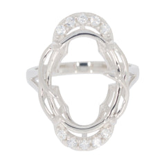 Sterling Silver Semi Mount Ring Setting with White Topaz, designed for 18x13mm oval gemstone, customizable size.