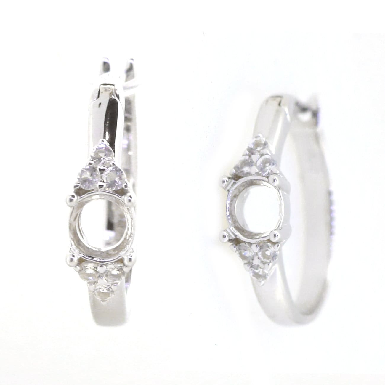 Sterling Silver Semi Mount Earrings Setting featuring White Topaz gemstones, ideal for custom gemstones, made to order.