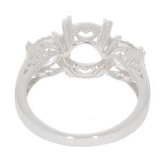 Sterling silver semi mount ring setting, oval and round stone placeholders, elegant design for custom gemstones.