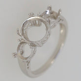 Sterling Silver Semi Mount Ring Setting featuring 3 stone design, designed for oval and round gemstones.