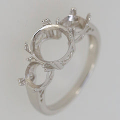 Sterling Silver Semi Mount Ring Setting featuring 3 stone design, designed for oval and round gemstones.