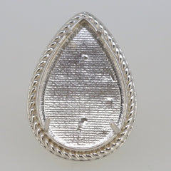 Sterling Silver Semi Mount Ring Setting for Pear Cabochon 27x17mm with decorative border.