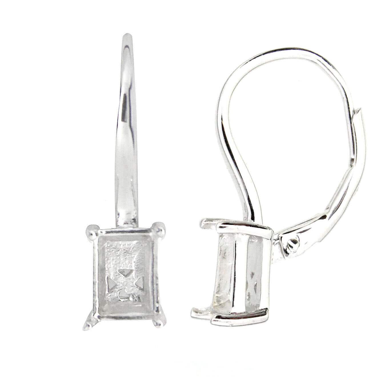 Sterling silver semi mount earrings setting for emerald, featuring dangle leverback design, minimal and elegant.