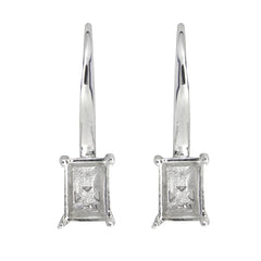 Sterling Silver Semi Mount Earrings Setting for 8x6mm Emerald, Dangle Leverback with White Topaz accents.