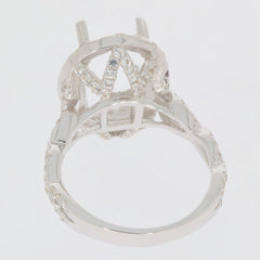 Sterling Silver Semi Mount Ring Setting with Twisted Shank Halo and White Topaz illustration, oval gemstone placeholder.