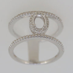 Sterling silver semi mount ring setting with oval halo and double row split shank design for a customizable gemstone
