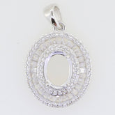 Sterling Silver Semi Mount Pendant Setting with Triple Halo and Baguette stones, designed for a 9x7mm gem.