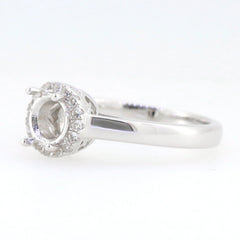 Sterling Silver Semi Mount Ring Setting with Halo of Moissanite accents, designed for a 6x6mm round gemstone.