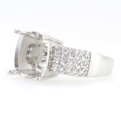 Sterling Silver semi mount ring setting with white topaz accent, cushion holder for custom gemstone, elegant design.