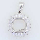 Sterling Silver Semi Mount Pendant Setting with White Topaz accent stones and cushion shape for custom gemstone.