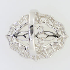 Custom sterling silver semi mount ring setting with intricate filigree design for an oval gemstone.