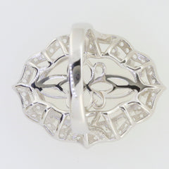 Sterling Silver Semi Mount Ring Setting Oval with intricate halo design and moissanite accents, made to order.