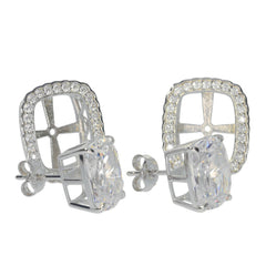 Sterling silver semi mount earrings setting with cushion-cut white topaz and halo detail, made to order.