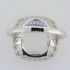 Custom sterling silver semi mount ring setting for 10x10mm cushion stone with white topaz accent.