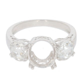 Sterling Silver Semi Mount Ring Setting with Oval and Round Stone placeholders for custom gemstone selection.