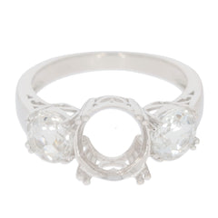 Sterling Silver Semi Mount Ring Setting with Oval and Round Stone placeholders for custom gemstone selection.