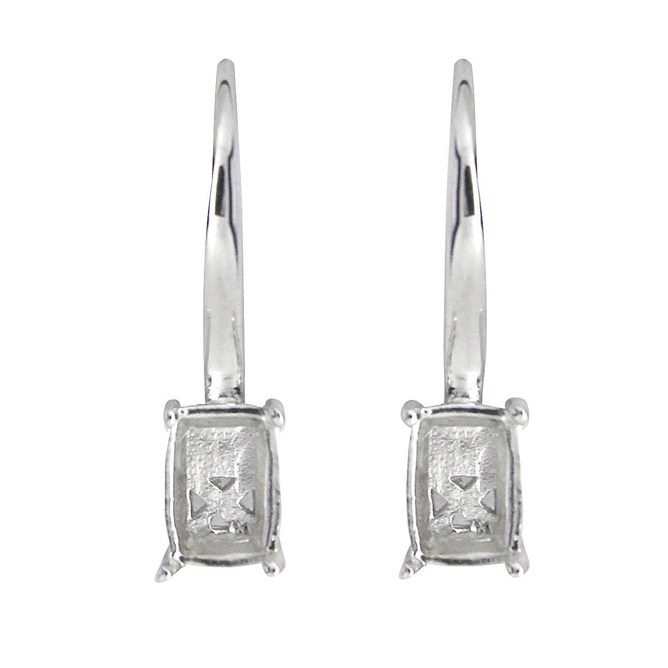 Sterling Silver Semi Mount Earrings Setting with Cushion for 7x5mm stones, featuring dangle leverback design.