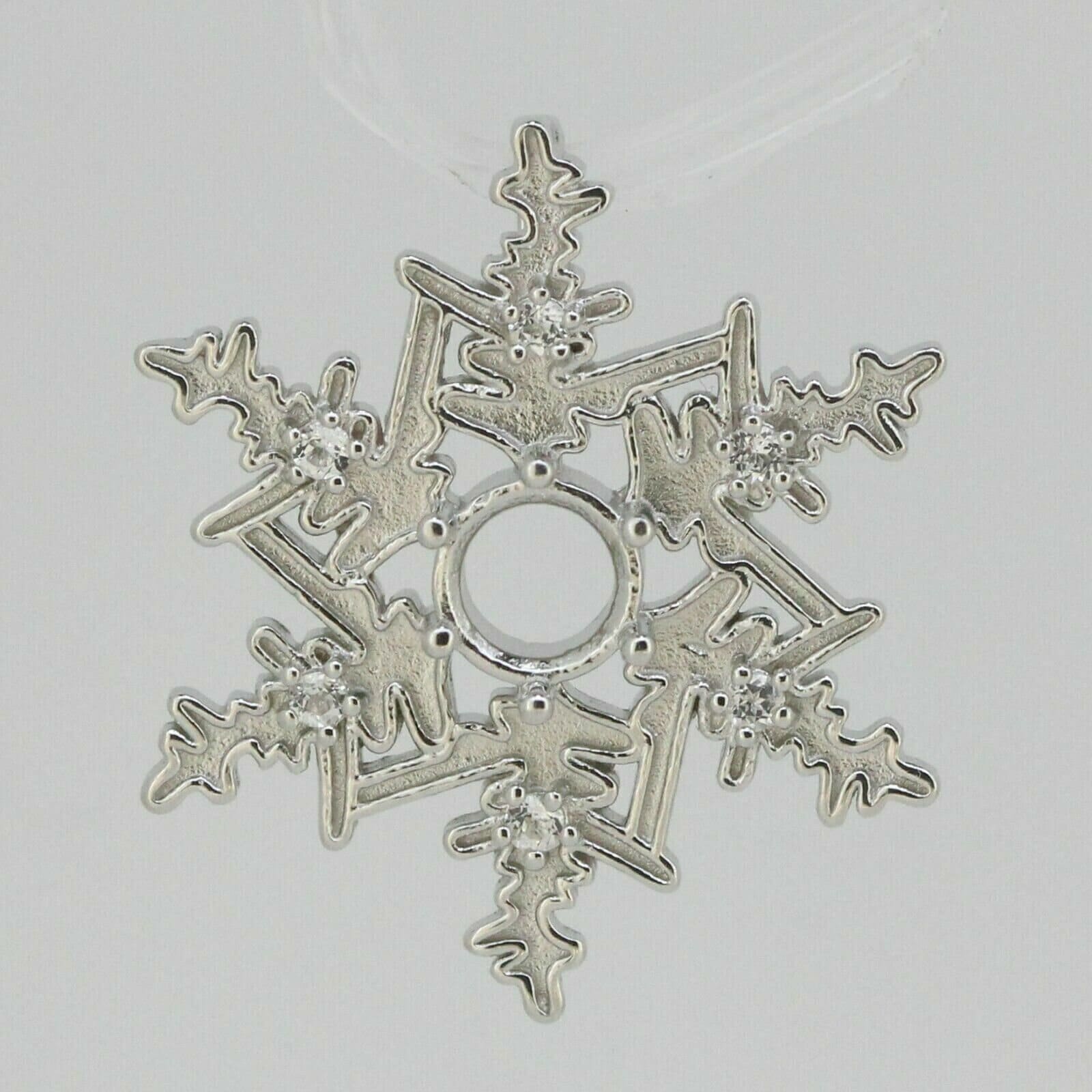 Sterling silver snowflake pendant setting for 6x6mm round moissanite gemstones, handmade and customizable.