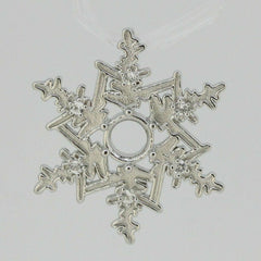 Sterling silver snowflake pendant setting for 6x6mm round moissanite gemstones, handmade and customizable.
